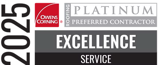 Owens Corning 2025 Platinum Service Excellence Award — Modesto roofer top 1% nationwide